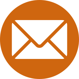 A white envelope icon centered inside an orange circle, representing email or messaging.
