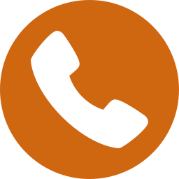 A white telephone handset icon is centered on an orange circular background.